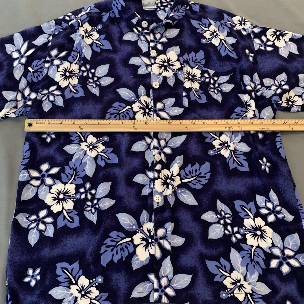 Island X Hawaii Shirt Mens Medium Blue Floral Hawaiian Short Sleeve Button Front - Picture 3 of 6